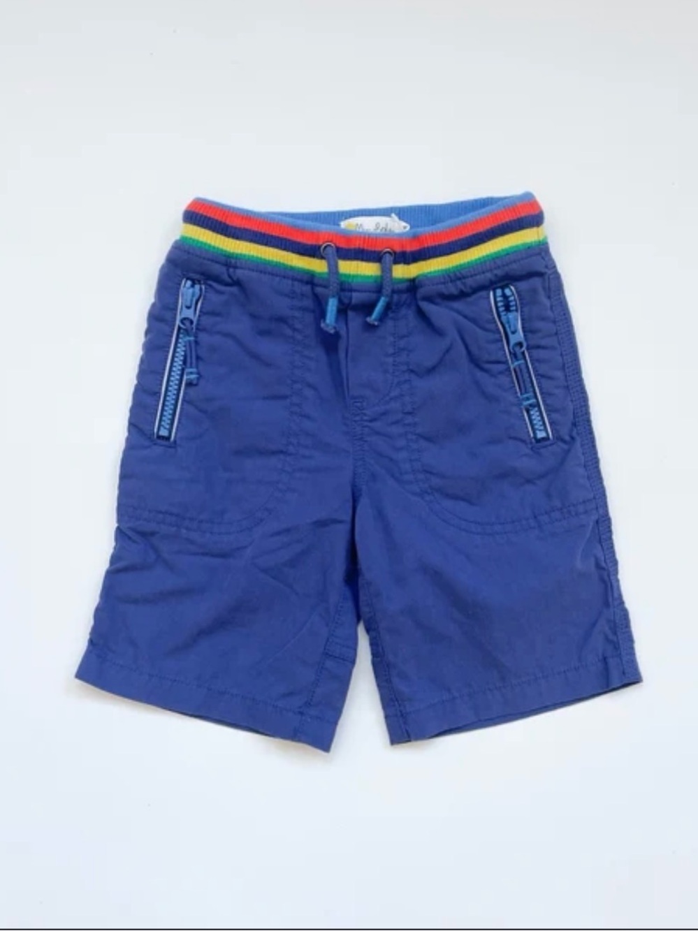 Mini Boden Boys Navy Blue Rainbow Waist Zip Pocket Shorts Size 8Y